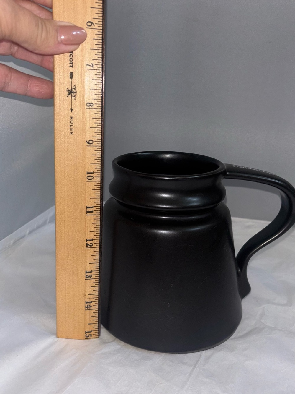 Large slanted, bottom Matte Black Ceramic Coffee Mug with Handle Jomondo
